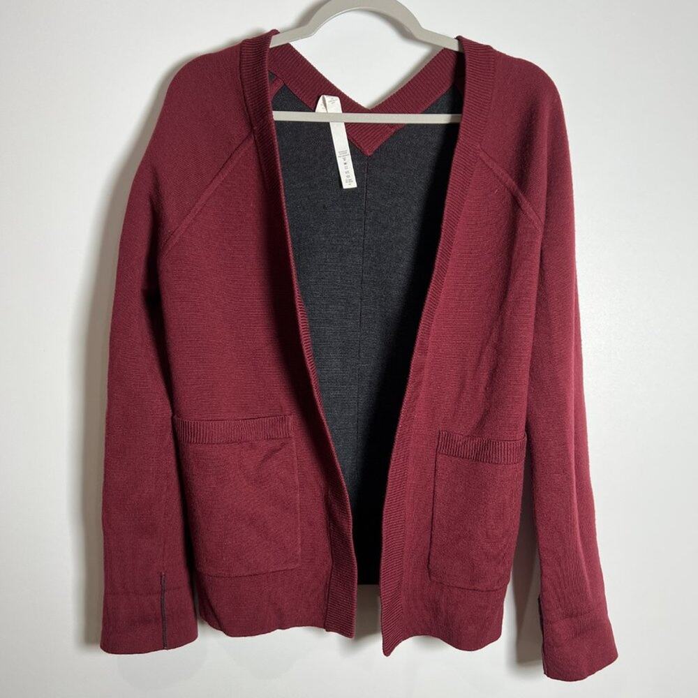 Lululemon Merino Wool Reversible Wrap Cardigan SIZE 4 Maroon Soft Cozy Layer